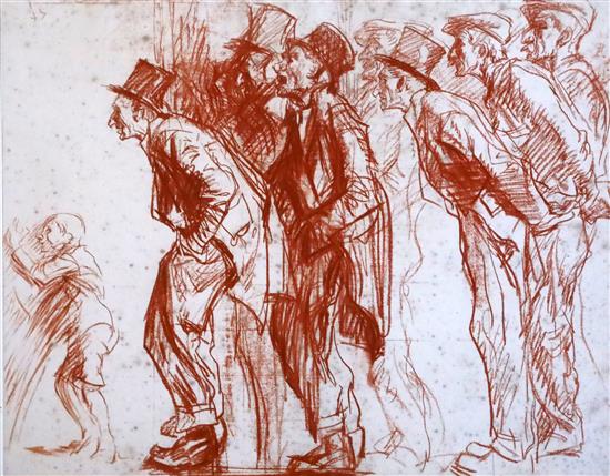 Sir Frank Brangwyn (1867-1956) Men in top hats 12 x 15.75in.